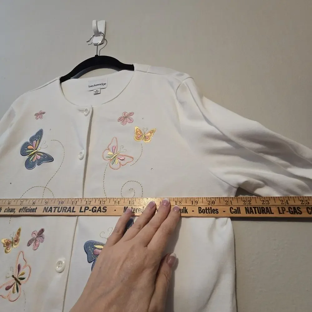 Breckenridge Embroidered Butterfly Cardigan Women MED Pastels Cottage Boho Fairy